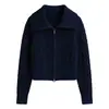 Fábrica de Suéteres Dalang Personalizada Outono e Inverno Elegante Feminino Jaqueta com Gola Lapela e Zíper Tricô de Ponto Trançado Lã Cashmere Cor Sólida Cardigan