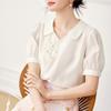 Nueva Camisa Chinoiserie con Botón de Placa Reductora de Edad para Mujer Verano 2025 Nuevo Estilo Retro Estilo Nacional Elegante Elegante Camisa de Gasa de Manga Abullonada