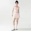 Conjunto de Fitness de Manga Corta con Cuello en V y Solapa Estilo Coreano Falda Media Antiexposición Conjunto Deportivo para Correr Bádminton