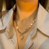 Collar de Perla Artificial de Piedra Brillante del Universo Dulce y Cool para Chica Caliente Cadena de Clavícula Simple Versátil de Corazón Hip-Hop de Moda para Mujer