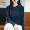 Camiseta de Manga Longa Dupla Face de Algodão Mercerizado para Primavera e Verão Feminina, Gola Redonda, Algodão Puro de Fibra Longa, Top Soltinho de Algodão Penteado, Camiseta Base