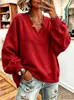 Outono 2026 Novo Estação Europeia e Americana Estação Independente Comércio Exterior Roupas Femininas Cor Sólida Manga Longa Top Decote V Solto Casual Moletom Feminino