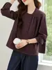 Camisa de Algodón Puro con Cuello Redondo y Mangas Largas para Mujer, Nuevo Estilo Primavera y Otoño 2026, Blusa Casual Holgada con Estilo Versión Coreana, Top Único