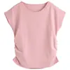 Aodai de cuello redondo, manga corta, estilo nuevo de verano 2026 para mujer, cintura fruncida con cordón, adelgazante, top de manga corta rosa pálido