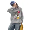 Camiseta de manga larga a rayas para niña transfronteriza modelo nuevo 2026 de algodón puro para niños mayores con estampado de dibujos animados a rayas para otoño