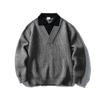 Jersey de punto de estilo perezoso con cuello polo empalmado de dos piezas falsas para hombre y mujer en otoño e invierno Marca de moda Suéter de punto cálido