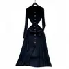 Vestido largo de punto simple transfronterizo de Amazon para mujer, otoño, cuello solapa, corte ajustado, elegante, para mujer madura, vestido largo