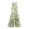 Vestido de Verão Feminino com Estampa Europeia e Americana em Chiffon Camadas Sem Mangas 8256 Verde-Marrom Mistura de Fibras Sintéticas Patchwork