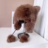 Orelha de urso bonito Lei Feng chapéu das mulheres inverno quente vison como protetores de ouvido cauda bonito lace-up bola de pêlo chapéu de pelúcia