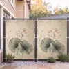 Nova cortina de privacidade para grade de varanda com pintura a tinta estilo chinês de lótus, cortina de privacidade para villa, tela de privacidade para grade de terraço, tecido à prova de chuva e à prova d'água
