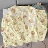 Pijama de Verano de Algodón Nube Nuevo para Mujer Conjunto de Tres Piezas de Manga Corta Cuello de Muñeca de Encaje Cerezas Pequeñas Dulce Celebridad de Internet Ropa para el Hogar