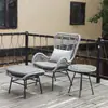 Silla Individual de Mimbre para Balcón Silla con Respaldo Único Sofá Perezoso de Ocio Sillón Reclinable Mesa y Silla de Mimbre para Terraza Exterior Combinación de Mesa de Café Pequeña