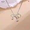 Collar de Plata de Ley 925 con Cinta de Lazo Estilo Ins Simple Colgante de Corazón Femenino Cadena Versátil de Clavícula para Verano Venta al por Mayor