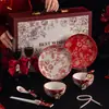 Juego de Cuencos para Uso Doméstico, Regalo de Inauguración y Boda Estilo Chino, Juego de Cuencos y Platos de Gama Alta, Juego de Caja de Regalo de Boda con Cuencos de Cerámica, Vajilla de Cerámica