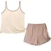 Conjunto de Regata e Shorts de Seda Gelada Antibacteriana de Corte Solto com Gola Redonda e Bojos para Mulheres, Adequado para Uso Casual ao Ar Livre e em Casa