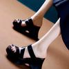 Pantuflas de Tacón Grueso con Punta Abierta para Mujer 2026 Verano Nueva Moda Sandalias Negras de Tacón Alto con Suela Gruesa para Mujeres Pequeñas