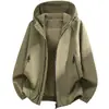 Chaqueta de Trabajo para Hombre de Primavera y Otoño, Abrigo con Capucha y Bolsillo Grande con Cremallera, Cortavientos Versátil de Color Sólido Holgado Estilo Coreano para Hombre