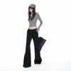 Coleção Outono/Inverno 2026 Transfronteiriça: Calças flared pretas compridas para mulheres, estilo americano, minimalistas, de cintura média, ligeiramente elásticas, que não marcam o corpo