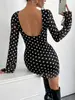 Vestido Elegante de Malla con Estampado de Lunares, Cuello Redondo, Espalda Descubierta y Mangas Largas para Mujer, Nuevo 2025, Transfronterizo de Amazon Europa y América