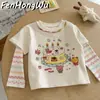 Camiseta Térmica de Algodón Suave Cepillado FHW para Bebés Niñas, Niños Pequeños Niñas Elegante Camiseta de Manga Larga Falsa de Dos Piezas