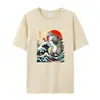 Camiseta de Algodón Talla Europea Anime Japonés Harajuku Estampado de Gato Camiseta Novedosa de Manga Corta para Hombres y Mujeres en Gris Claro y Negro