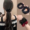 Goma para el cabello de alta gama con borde plisado estilo coreano, Cuerda para el cabello negra minimalista francesa para moño bajo