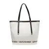 Bolsa de Lona Personalizada Moda Cor Contrastante Estampada com Letra Bolsa Feminina Grande Capacidade Mais Fácil de Combinar Bolsa Tote Casual Bolsa de Ombro
