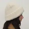 Comercio Exterior Transfronterizo Retro Cálido Engrosado Color de Contraste Circunferencia de Cabeza Grande Mostrando Cara Ala Pequeña Lana Lana Gorro de Punto para Mujer Invierno