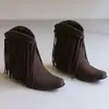 Tamanho grande Salto Grosso 48 Novo Britânico 40 Comércio Exterior Botas com Franja Botas Finas Botas Curtas Botas de Salto Alto Outono e Inverno Mulheres Adultas
