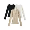Suéter de Punto de Manga Larga Estilo Nuevo de Primavera para Mujer, Camisa Base Elástica Ajustada, Top Transparente con un Estilo Puro y Atractivo, Venta al por Mayor para Exportación