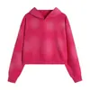 Sudadera Corta con Capucha Lavada Estilo Retro Americano Degradada Transfronteriza para Hombres y Mujeres, Chaqueta con Capucha Holgada Otoño e Invierno