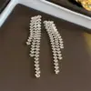 Pendientes Largos con Borlas Tachonados de Diamantes Aguja Plateada, Pendientes Exquisitos de Estilo Minimalista de Lujo Ligero, Pendientes de Moda Versátiles de Gama Alta al por Mayor