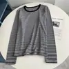 Algodão Design Inspirado Listrado Fino Manga Longa 2026 Início da Primavera Novo Estilo Slim Fit Moda Versátil Cor Color Block Blusa Camiseta