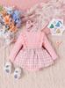 2024 Nova Roupa Infantil de Verão Pequeno Perfume Outono e Inverno Bebê Menina Renda Manga Longa Costura Tecido Xadrez Saia Borboleta
