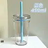 Taza de Plástico Transparente Estilo Ins con Alto Atractivo Estético para Mujeres, Taza de Bebida de Jugo de Verano con Rayas Verticales Redondas, Taza de Regalo de Color Personalizable
