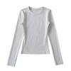Camiseta ajustada de cuello redondo pequeño estilo Kardashian europea y americana para mujer, otoño, nuevo color liso, camiseta interior, top ajustado de celebridad de internet