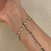 Pulseira de Prata com Diamantes Inteiros Estilo Coreano, Fresca e Elegante, Extremamente Fina, Formato Marquise para Mulheres, Luxo Acessível, Acessórios de Joias de Mão Exquisitos e de Alto Padrão para Empilhar