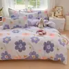 Juego de cama de cuatro piezas de algodón lavado fresco pequeño grueso para lijar funda nórdica funda de almohada ropa de cama de tres piezas para dormitorio de estudiantes