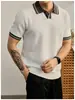2026 Novo Estilo de Verão Respirável Camisa Polo Tricotada Masculina Casual Versátil Estilo Hong Kong Camiseta Masculina de Manga Curta