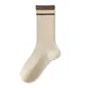 Calcetines de algodón puro a rayas para mujer, adecuados para otoño e invierno, calcetines deportivos altos, antibacterianos, sin costuras, de longitud media hasta la pantorrilla, ideales para estudiantes y actividades deportivas