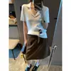 Moqie Old Money Sensación Relajada Seda Helada Perlas Redondas Moderno Cuello Polo Tejido de Punto Trenzado Manga Corta MQ1600