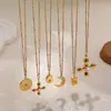 Europa y Estados Unidos acero inoxidable transfronterizo oro de 18 quilates sólido etiqueta pequeña incrustada colgante de circón cadena de clavícula simple collar apilado