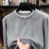 Suéter de Punto con Retazos de Cuello Redondo y Manga Larga Estilo Old Money para Hombre, Camiseta Básica de Moda Casual Simple para Primavera y Otoño para Hombre