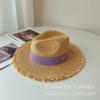 Verano Nuevo Estilo Rafia Borde Crudo Color Caramelo Sombrero de Jazz Sombrero Casual para el Sol Vacaciones Marinas Sombrero de Playa Tendencia de Mujer