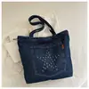 Moda Tendência Estrela de Cinco Pontas Jeans Grande Capacidade Casual Estudante Compras Deslocamento Pingente Bolsa de Mão Bolsa de Ombro