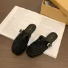 Sandálias Retrô de Malha Vazada, Meia-Calça Feminina de Verão Tecida com Biqueira Fechada, Sandálias Planas Slip-On Preguiçosas