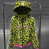HODZ Suéter Leopardo Amarelo Chifres de Diabo Marca de Moda Europeia e Americana Moletom Jaqueta com Zíper Masculina e Feminina XG Y2K Comércio Exterior