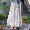 Pantalones florales de capullo dulces y coloridos de talla grande para mujer, estilo francés de verano 2026, pantalones tipo falda abullonados de cintura alta que adelgazan
