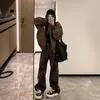 Jeans de pierna ancha con estampado de leopardo para mujer, forrados de polar y engrosados, nuevo producto de otoño, de cintura alta, adelgazantes, elegantes, de pierna recta, hasta el suelo
