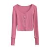 Outono Novas Spice Girls Gola Redonda Pura Manga Longa Camiseta Feminina Slim-fit Slimming Base Camisa Botão Cardigan Top